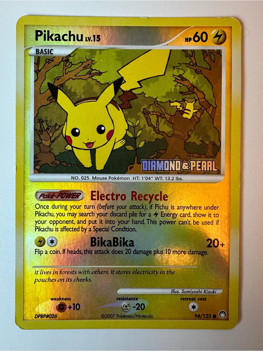 Pikachu Diamond & Pearl Holo BK Promo 94/123 English Card Stamped Pokémon TCG